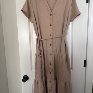 SHEIN Tan Midi Button-Down Dress